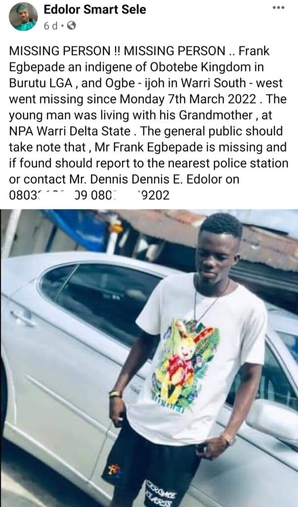 A 24 years old Guy missing and found dead in an uncompleted building in Delta state (photos)