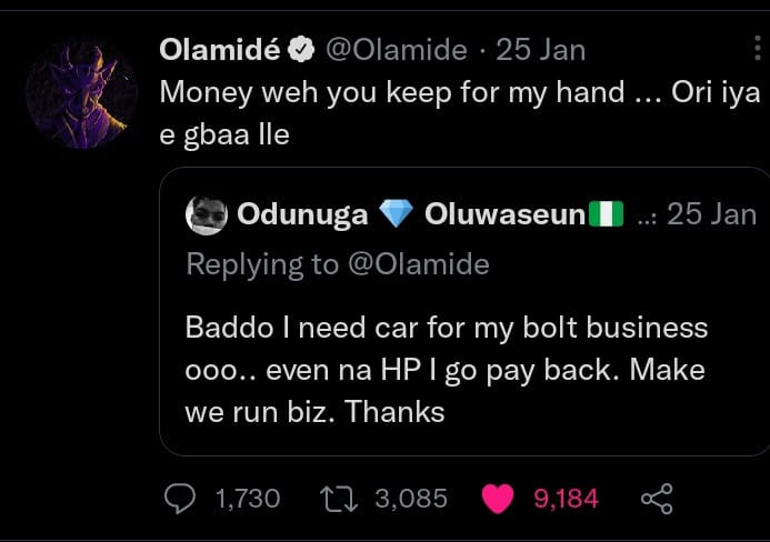 Olamide buys car for Twitter user he called out 4 months ago