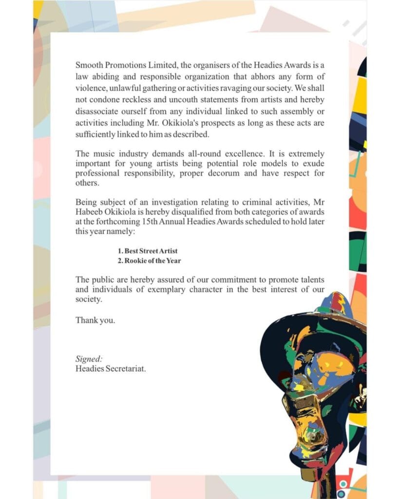 Headies disqualifies Portable