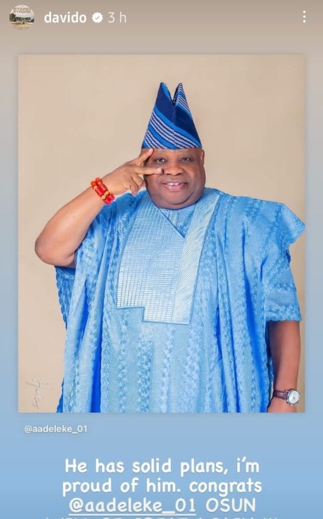 Davido’s Reaction: Ademola Adeleke Declared as Osun state Governor