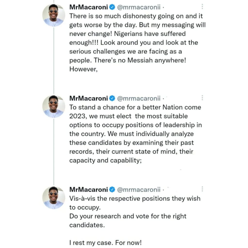 Mr Macaroni Raises Alarm Over Threat Against His Life & Family For Not Supporting A ‘Particular Presidential Candidate’