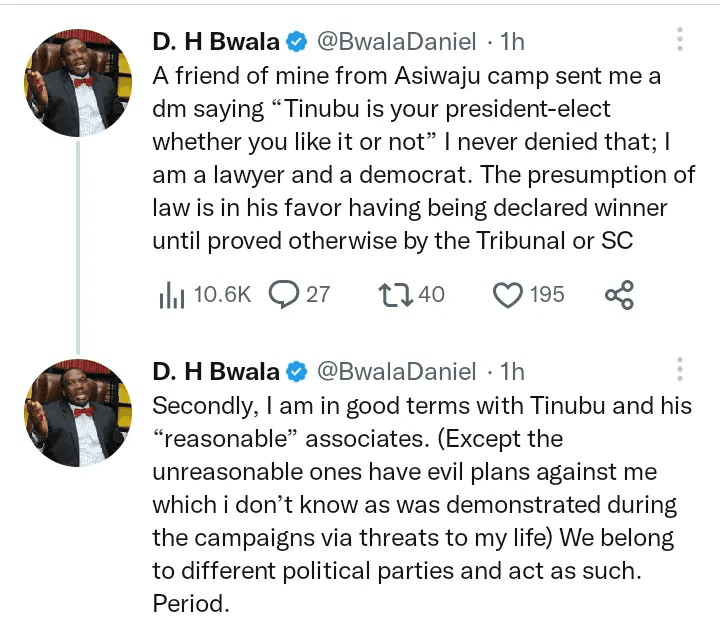 Daniel Bwala: Tinubu is your president-elect whether or not you prefer it or not, and I didn't deny that