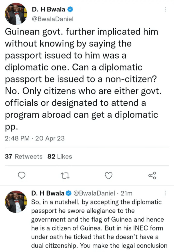 Atiku's aide: Guinean Gov. implicated Tinubu by saying it issued him a diplomatic passport