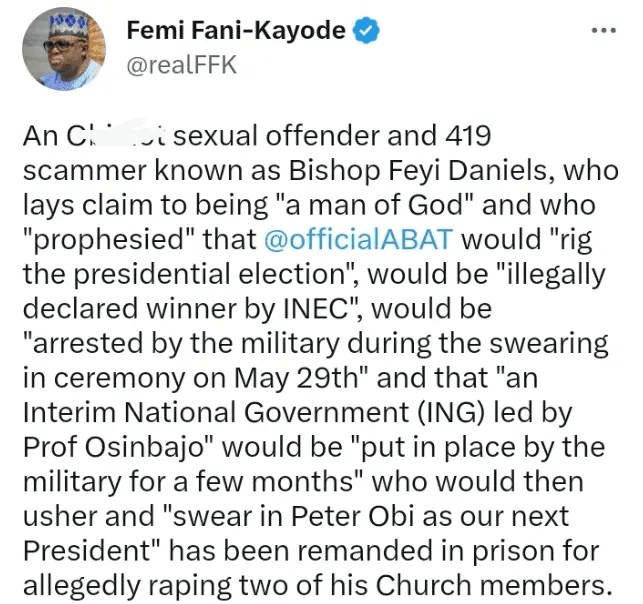 Femi Fani-K Reacts After A Pastor Who Prophesied That Tinubu Will Not Be Sworn In Was Arrested For Rape 47 Femi Fani-K Reacts After A Pastor Who Prophesied That Tinubu Will Not Be Sworn In Was Arrested For Rape