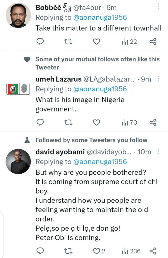 Reactions As Tinubu Aide Onanuga Bayo Shares Chimaroke's Submit About Peter Obi Probabilities At The Tribunal