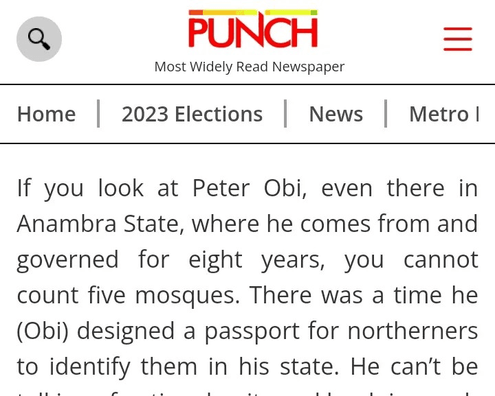 Galadima: There Was A Time Peter Obi Designed Passport For Northerners To Established Them In His State