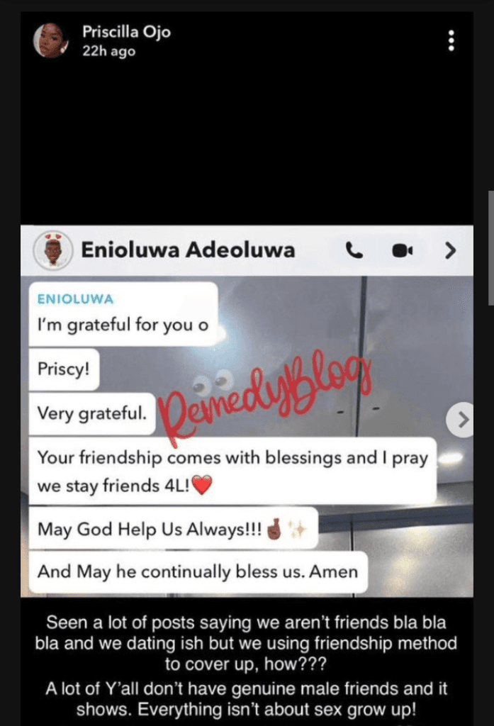 Iyabo Ojo’s Daughter, Priscilla Speaks On Having Romantic Affair With Enioluwa