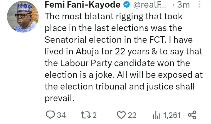 Reactions Trail As Fani-Kayode Reveals The Most Rigged Election