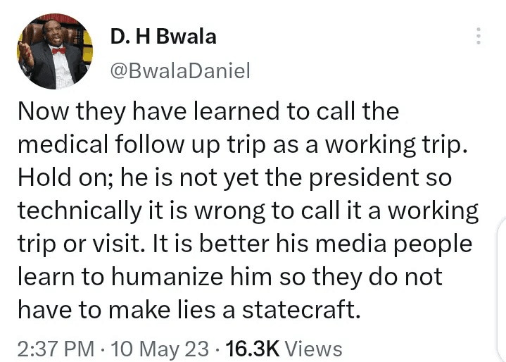 Daniel Bwala: Now They Have Learned To Call Medical Follow Up Trip As A Working Trip