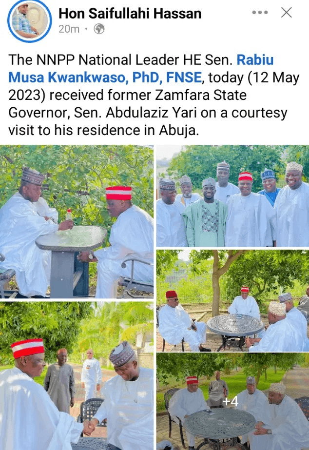 Senator Abdulaziz Yari Pays A Courtesy Visit To Senator Rabiu Kwankwaso At His Residence