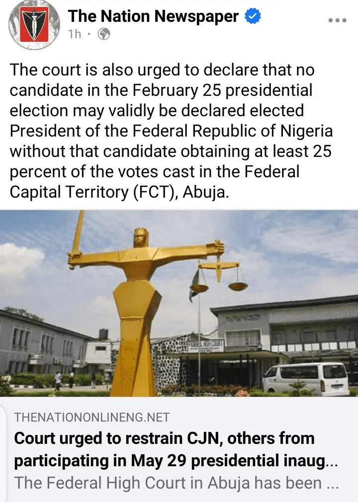 May 29 Presidential Inauguration in Jeopardy? Court Petition Urges Restraint of CJN and Others