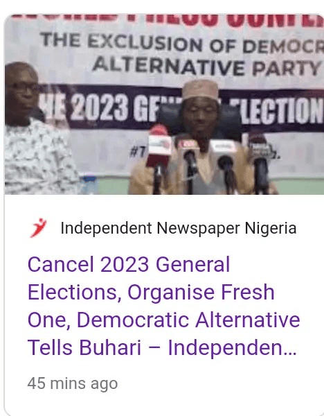 DA: We Call On The INEC To Obey The Supreme Court Judgement Of INEC Vs Youth Party To Relist DA