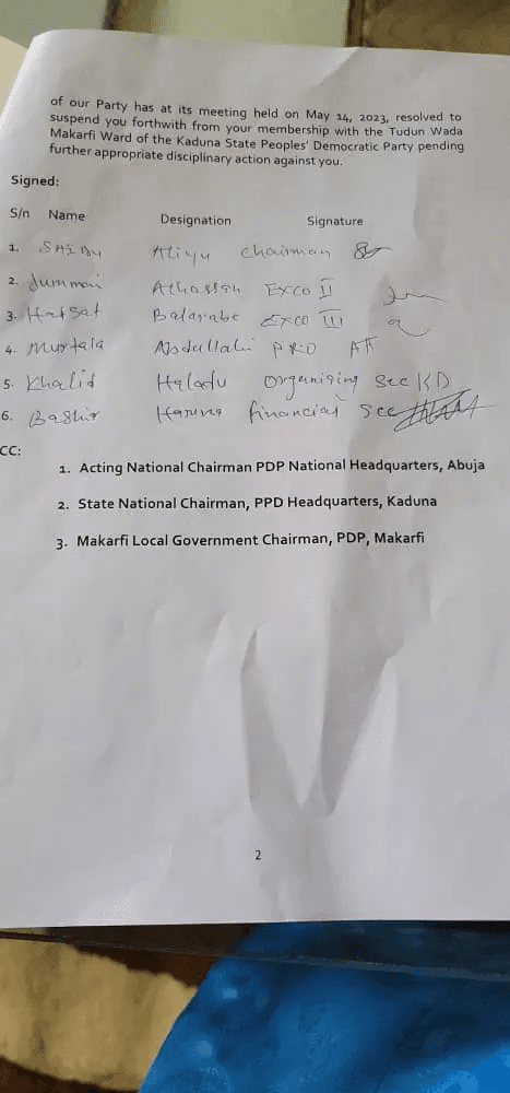 BREAKING: PDP Suspends former Kaduna State Governor Ahmed Mohammed Makarfi