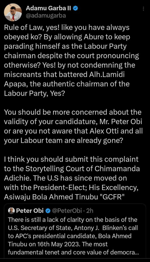 Adamu Garba - Is Peter Obi aware that Alex Otti and his entire LP team have already left?