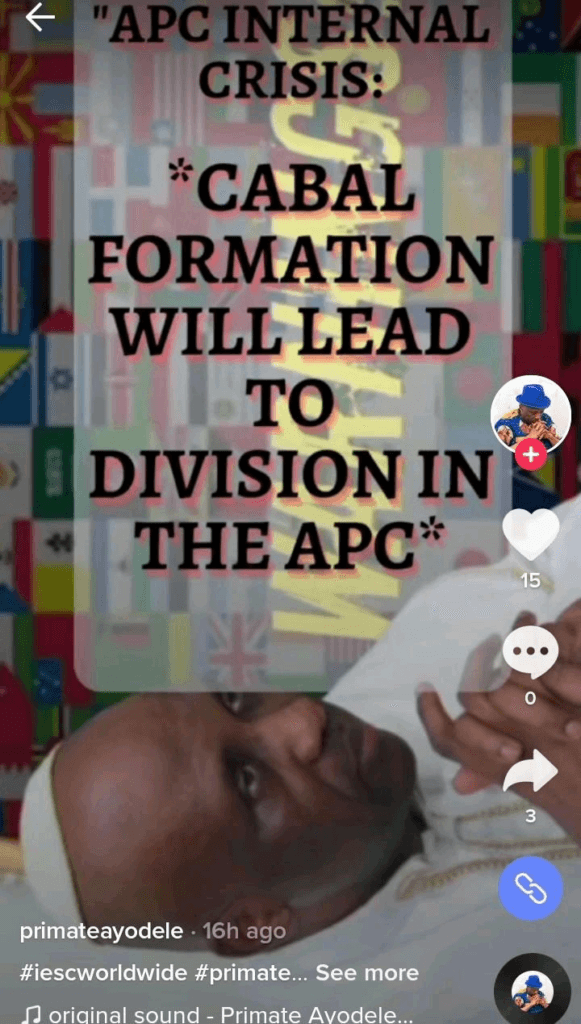 "I see something fishy, APC should keep their eyes on El-Rufai" - Primate Elijah Ayodele Says