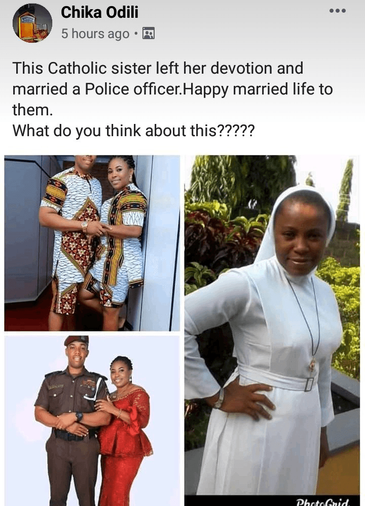 Catholic Reverend Sister Dumps Her Religious Devotion To Marry A Police Officer (Photos)