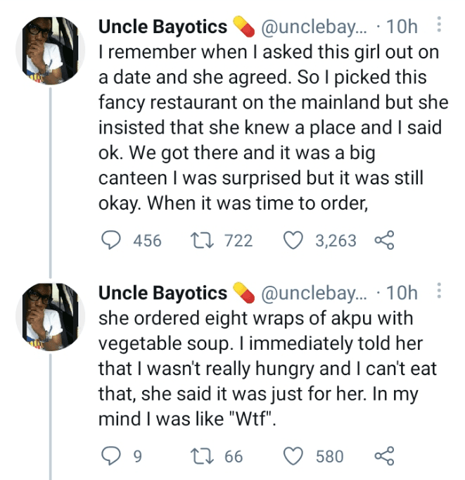 Man breaks up With Girlfriend after watching her eat eight wraps of fufu on first date (Video)