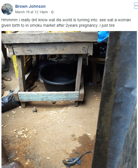 Nigerian woman allegedly gives birth to a Lizard in the market square (Photos)