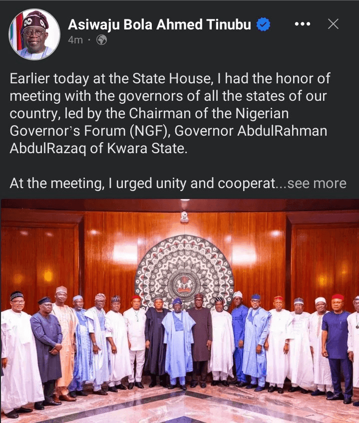 Check President Tinubu's Post After The Meeting With The 36 Governors In Abuja 47 Check President Tinubu's Post After The Meeting With The 36 Governors In Abuja