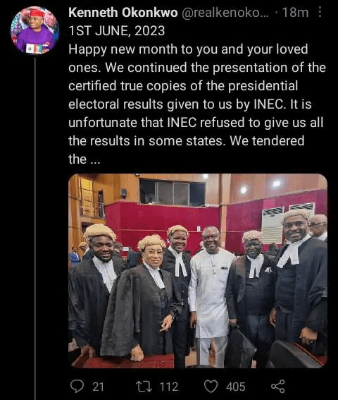 Tribunal: It's Unfortunate That INEC Refused To Give Us All The Results In Some States – Kenneth Okonkwo