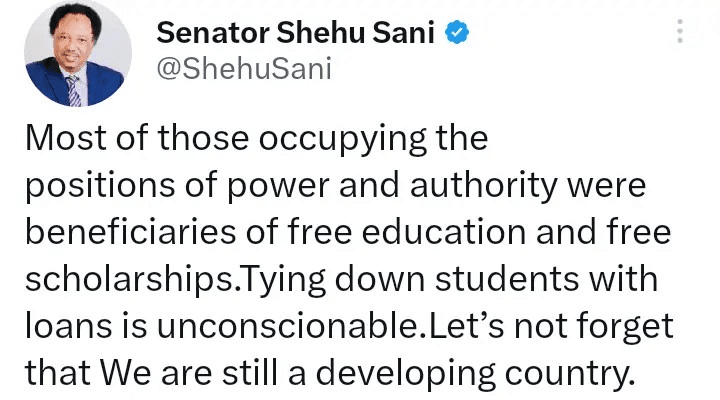 Student loan: Most Nigerian leaders benefited from free education, but now tie students down with loans – Shehu Sani