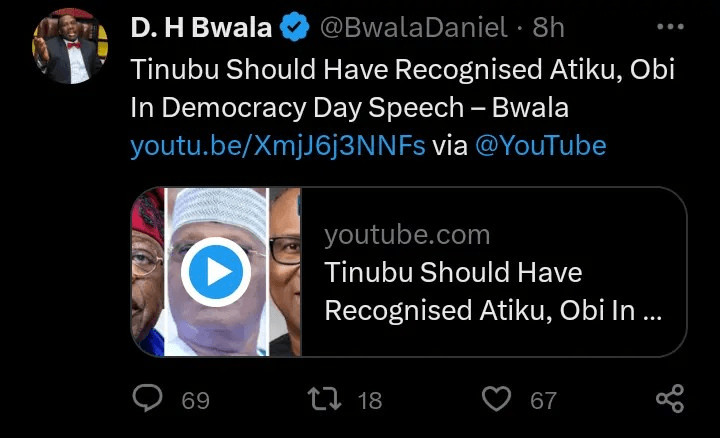 Did Peter Obi and Atiku Abubakar Contribute to Nigeria's Democracy? Bwala Questions BAT's Decision to Leave Them Out