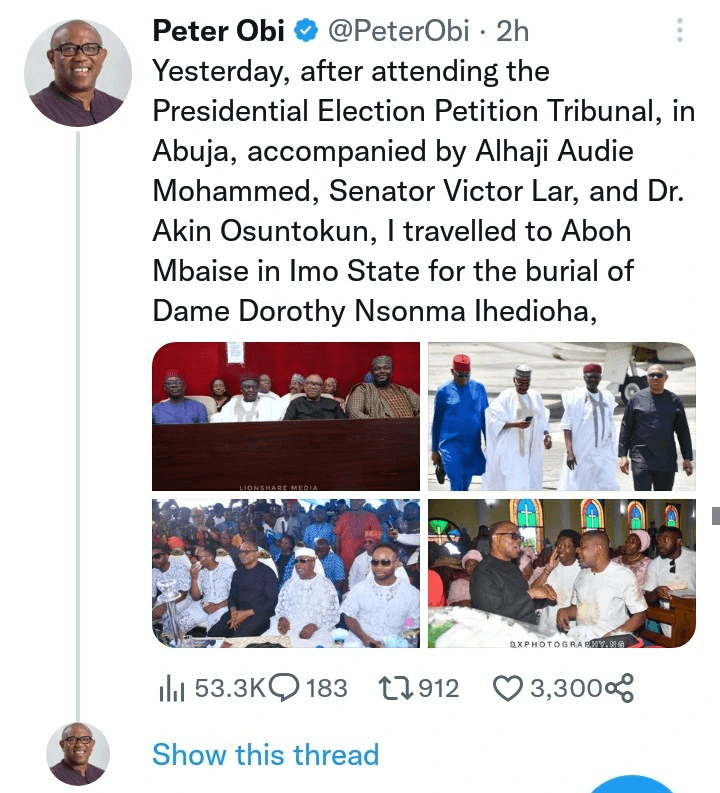 Peter Obi Attends Tribunal in Abuja, Then Travels to Imo and Enugu to Continue Campaigning