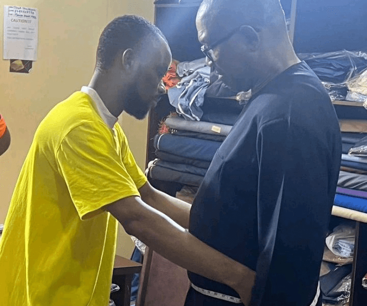 Photo Of Peter Obi Having His Measurements Taken By A Man Triggers Mixed Reactions Online