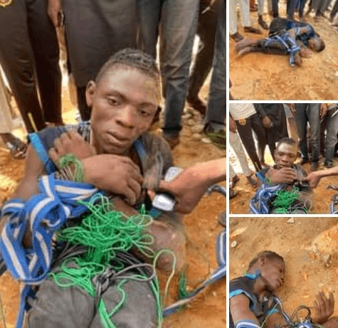 Notorious Suspected Thief Caught And Tied Up In Kebbi For Stealing Electrical Wire