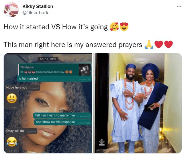 Nigerian Lady ‘shoots her shot’ at a man she saw on someone’s status and they are now married (photos)