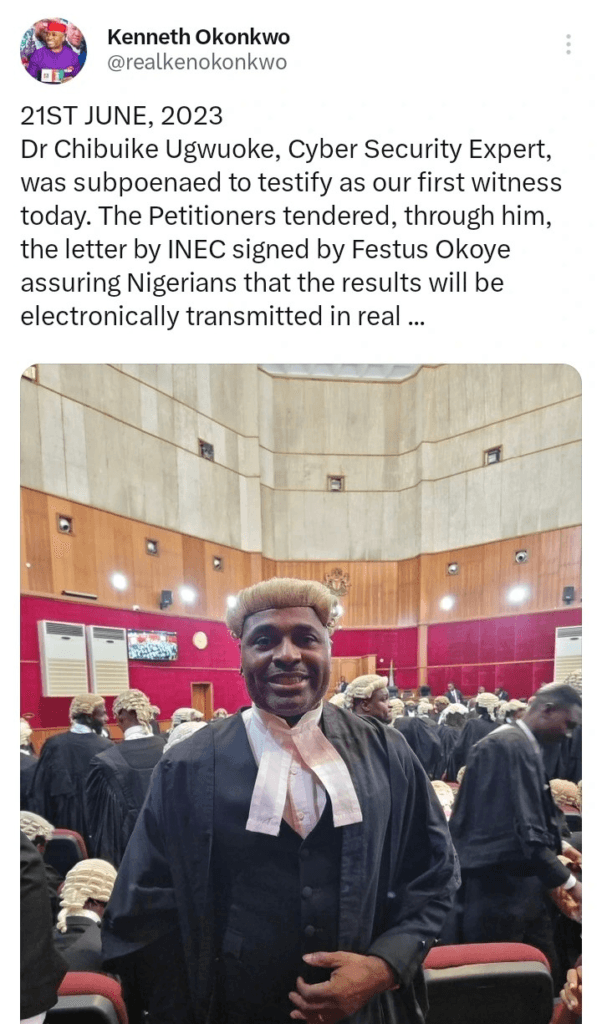 Cyber Security Expert Kenneth Okonkwo Tenders INEC-Signed Letter in Court