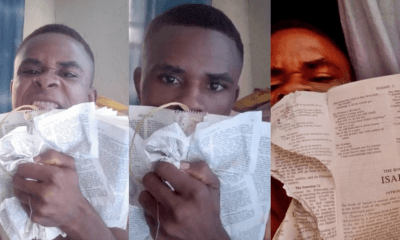 “God Has No Power” Nigerian Man Tears The Holy Bible Into Pieces &Amp; Uses It As ‘Toilet Paper (Photos)