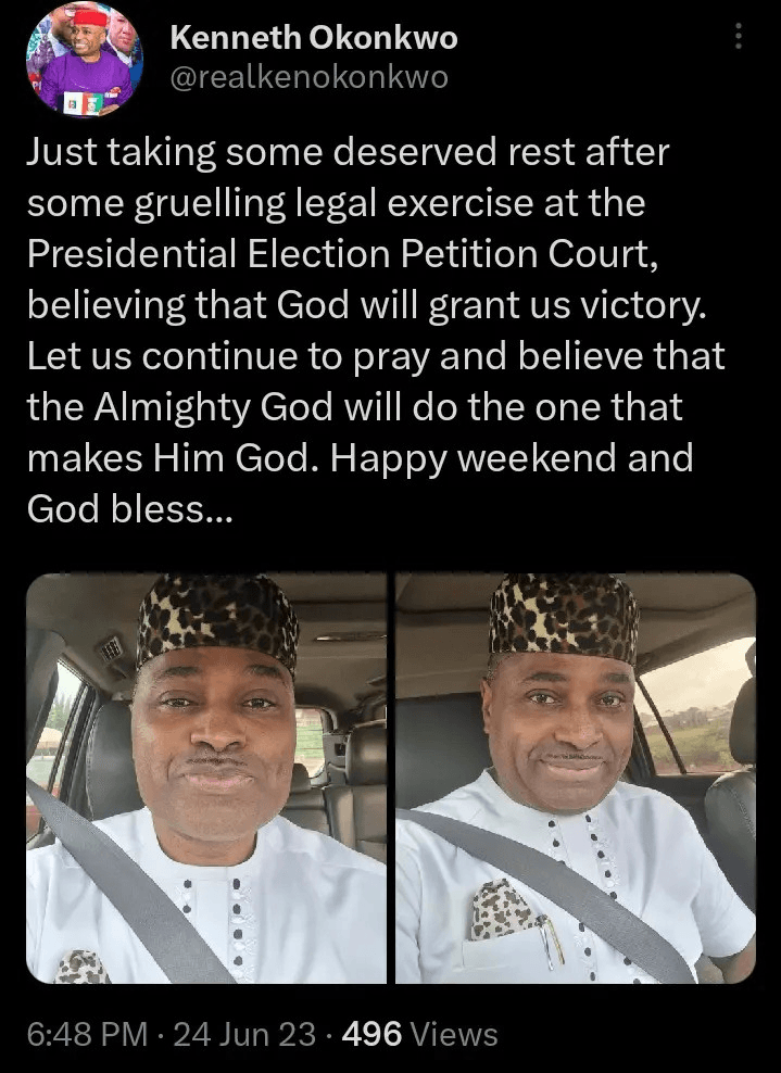 Kenneth Okonkwo Calls on God for Victory in Presidential Election Petition