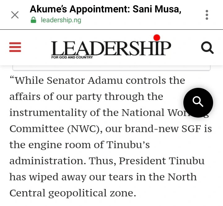 Tinubu Has Wiped Away Our tears In The North Central - Group Says As Tinubu Appoints Akume As SGF