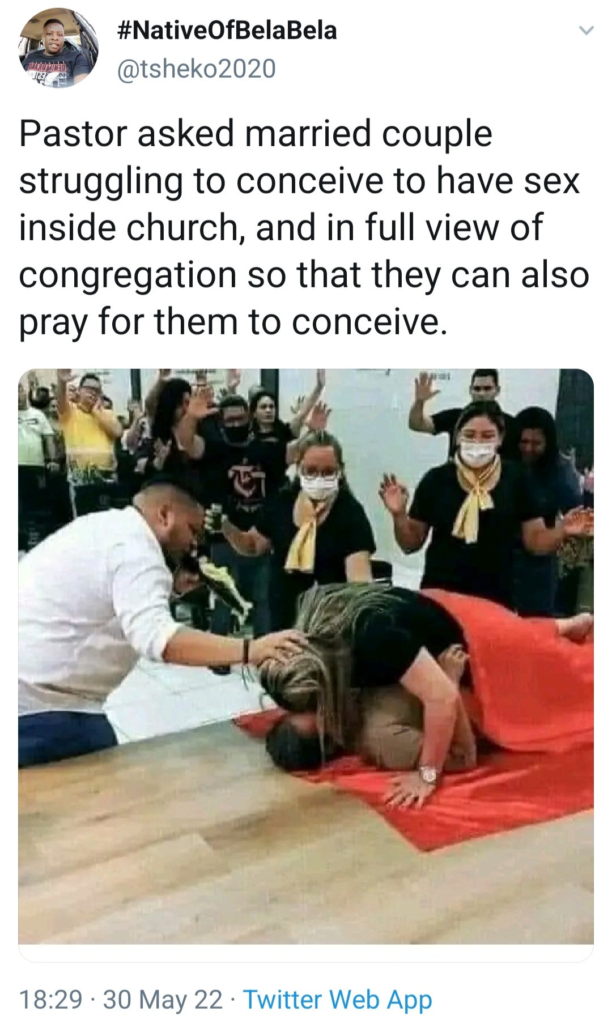 Pastor makes married couple struggling to conceive to have sxx inside church, so that they can pray for them to conceive (Video) 47 Pastor makes married couple struggling to conceive to have sxx inside church, so that they can pray for them to conceive (Video)