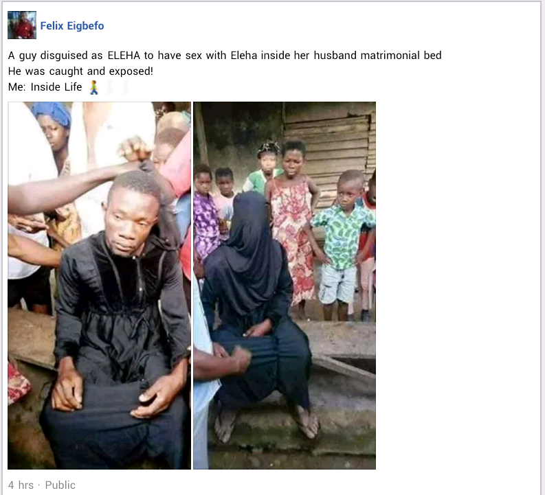 Nigerian man caught after he disguised in hijab to have SXX with a Married Woman in her husband’s House 49 Nigerian man caught after he disguised in hijab to have SXX with a Married Woman in her husband’s House