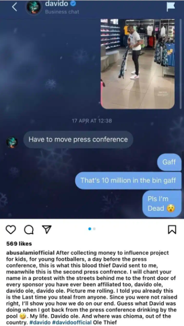 A businessman laments that Davido has absconded with his N218 million.