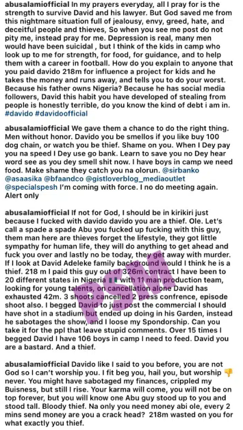 A businessman laments that Davido has absconded with his N218 million.