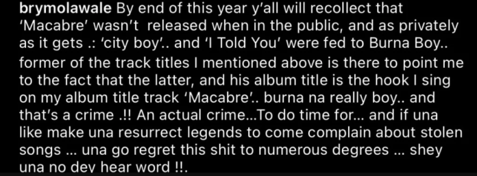 Brymo Laments "Burna Boy stole my song"