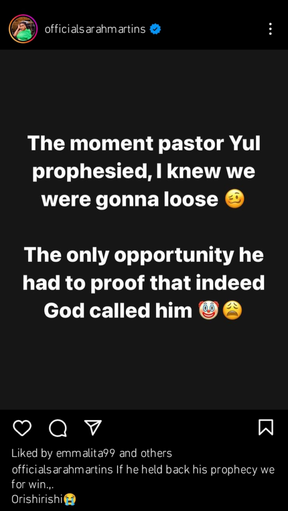 Sarah Martins Ridicules Yul Edochie's Second Unfulfilled Super Eagles Prophecy 47 image 532