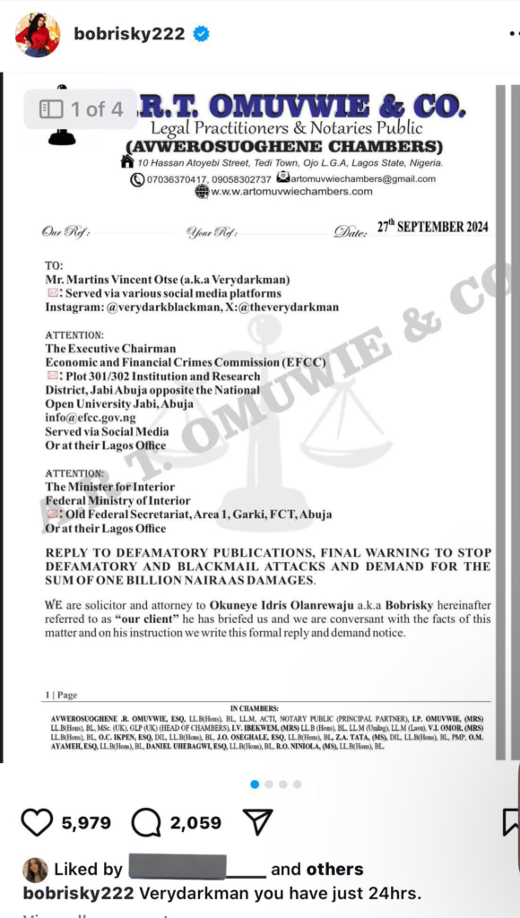 Bobrisky Files ₦1 Billion Defamation Lawsuit Against VeryDarkMan