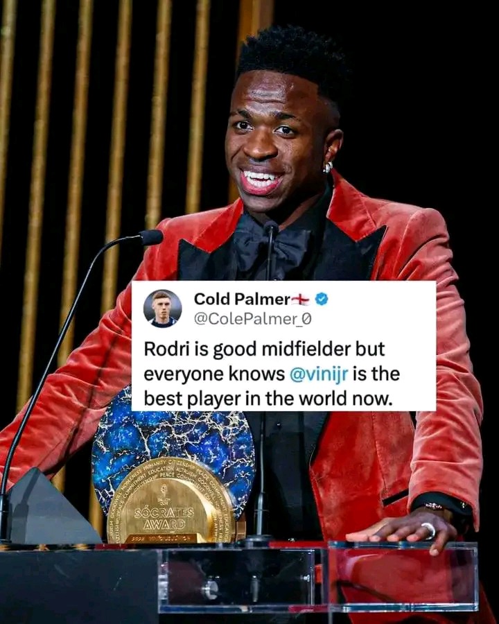 "Cole Palmer: While Rodri is a strong midfielder, Vinicius is the world's top player."