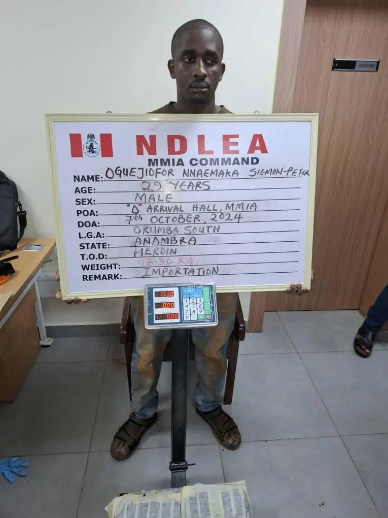 Returnee from Thailand Arrested at Lagos Airport with Heroin Worth N3.1 Billion