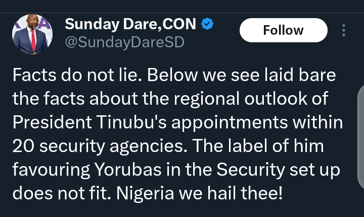 Reactions Emerge As Tinubu'S Aide Shares Statistics Indicating No Favoritism Towards Yorubas In Security Appointments