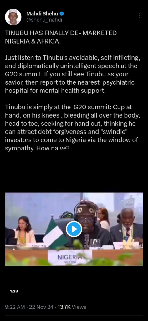 Mahdi Shehu Criticizes Tinubu Supporters, Suggests Seeking Psychiatric Help