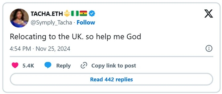 Tacha Announces Move to the UK Amid Financial Challenges