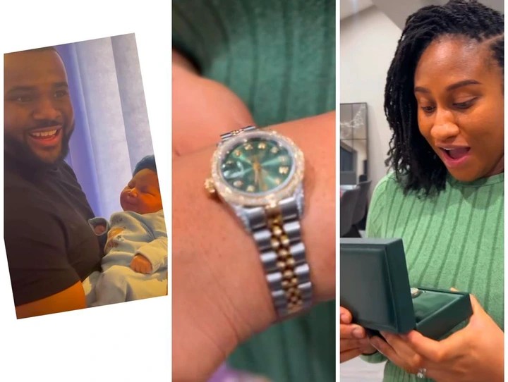 Actor Williams Uchemba Surprises Wife With Rolex Watch As Push Present After Welcoming Second Child, Ethan (Photos).