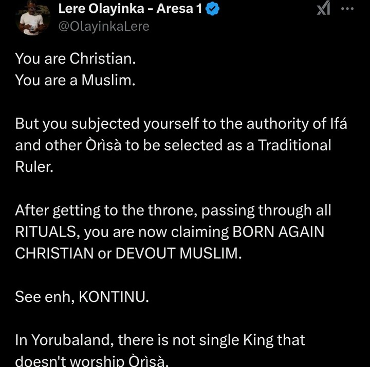 You Can't Be Born Again After Rituals, Lere Olayinka Tells Yoruba Kings