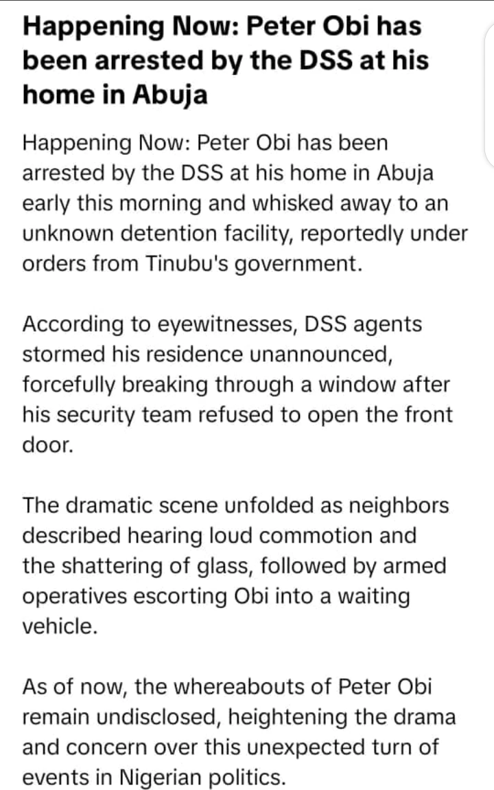 Obaze Addresses Viral Claims of DSS Arresting Peter Obi at His Abuja Residence