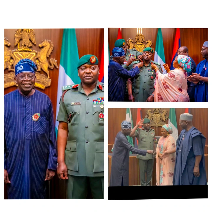 President Tinubu’s Aide-de-Camp Sparks Reactions by Saluting His Wife After Receiving New Rank
